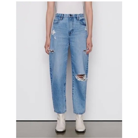 Frame Barrel High Rise Nappa Rips Distressed Cropped Jeans - Picture 4 of 15